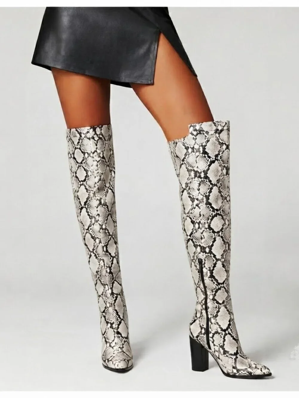 Vince Camuto Women's 8.5M Snakeskin Over The Knee Pointed Toe Block Heel Boots
